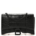 Shiny Calfskin Monochrome Crocodile Embossed Hourglass Chain Bag Black
