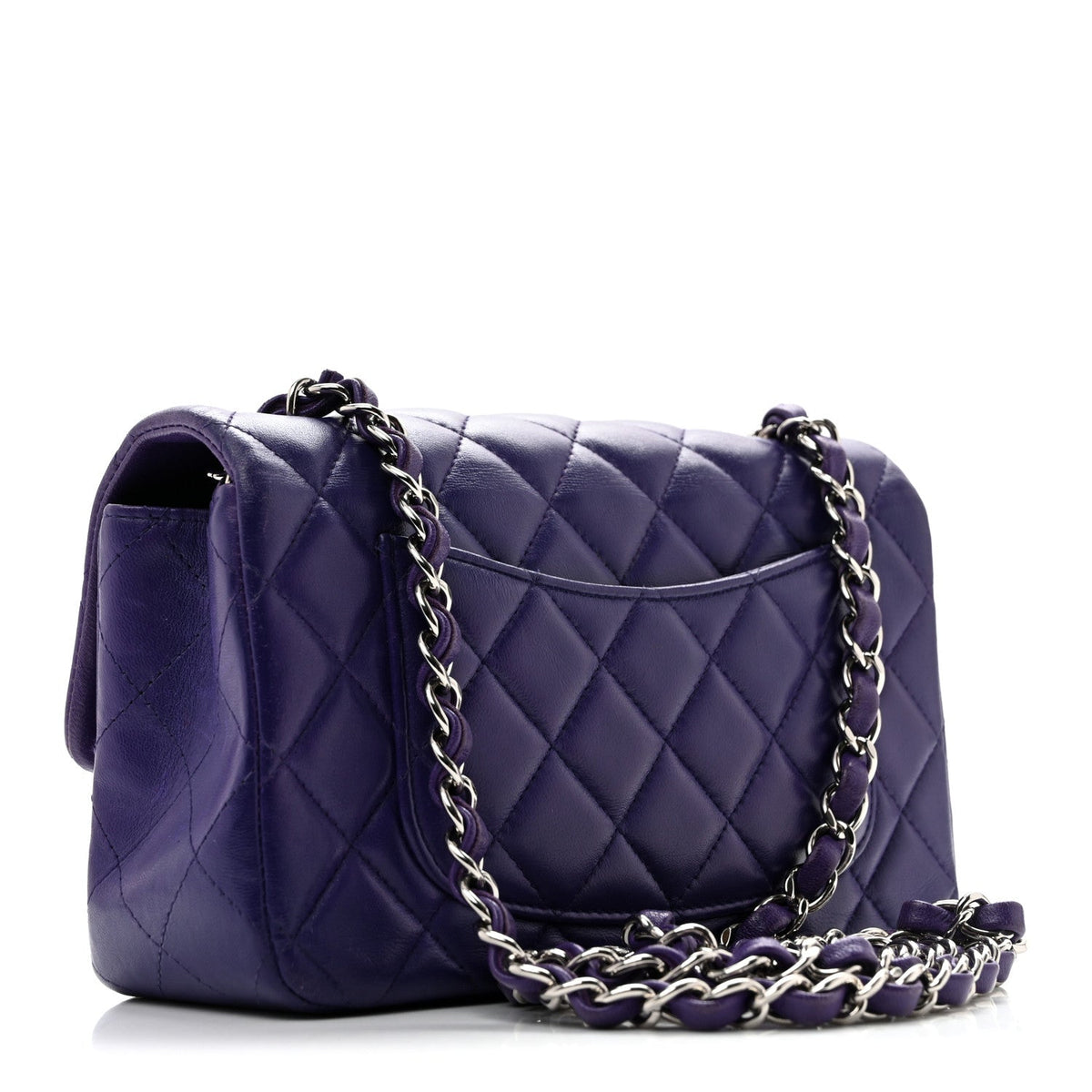 Lambskin Quilted Mini Rectangular Flap Purple