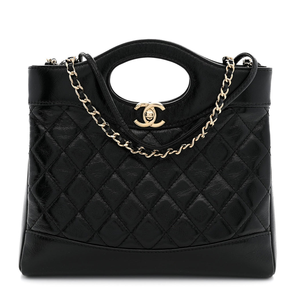 Aged Calfskin Quilted Mini 31 Shopping Bag Black
