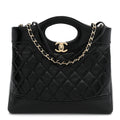 Aged Calfskin Quilted Mini 31 Shopping Bag Black