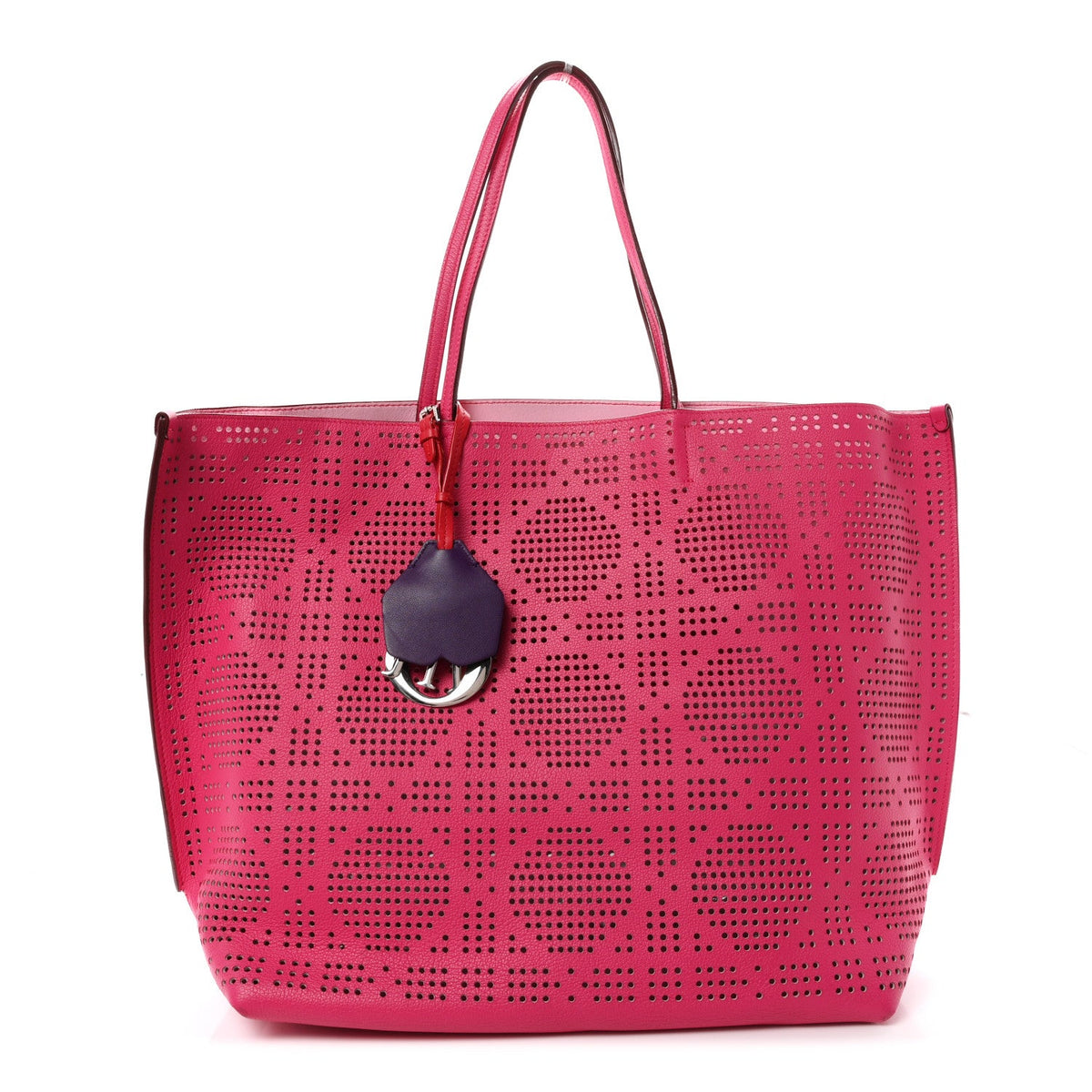 Calfskin Perforated Cannage Dioriva Tote Hot Pink