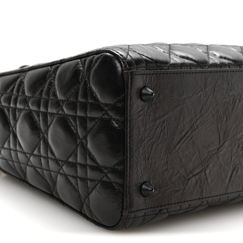Crinkled Calfskin Cannage Medium Lady Dior Black
