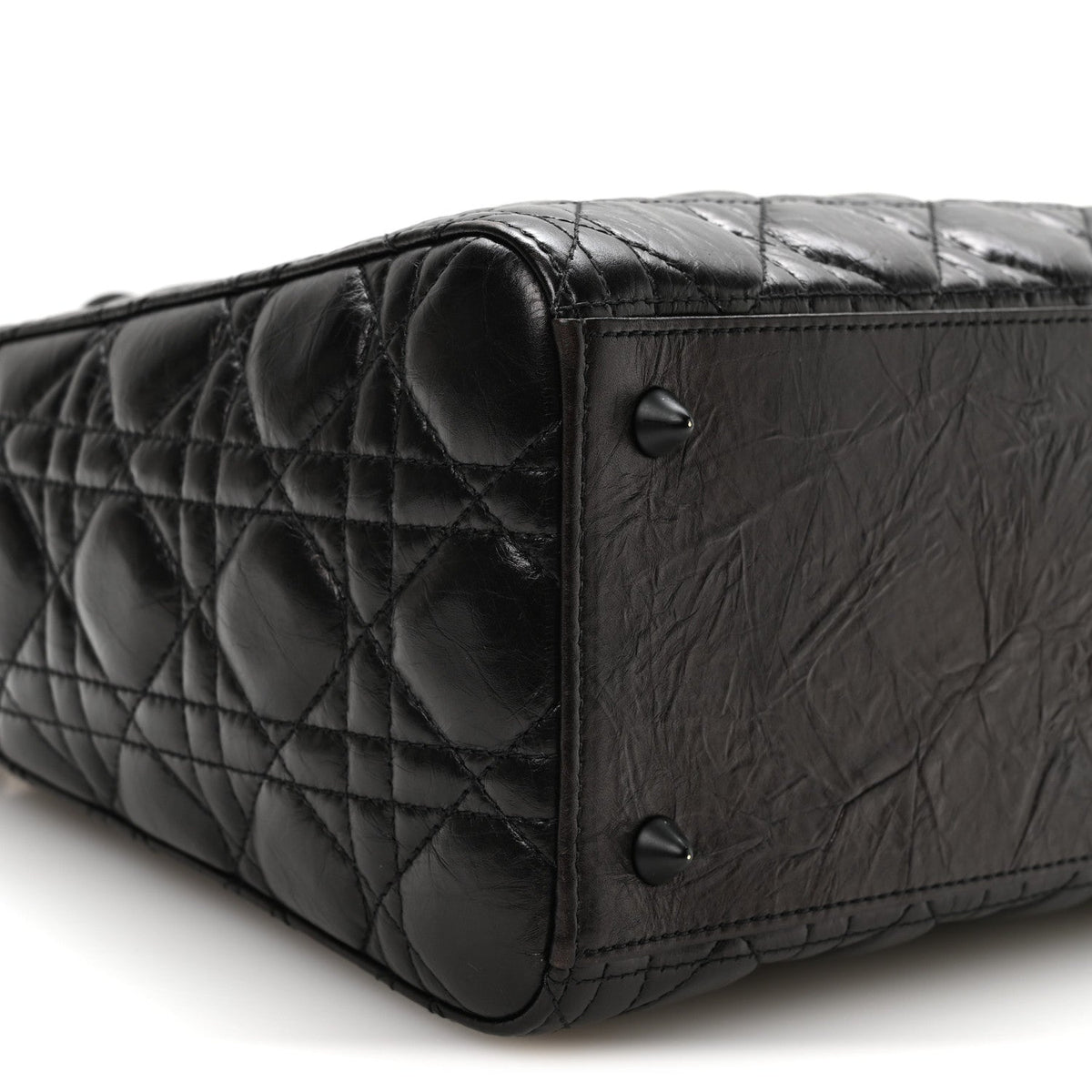 Crinkled Calfskin Cannage Medium Lady Dior Black