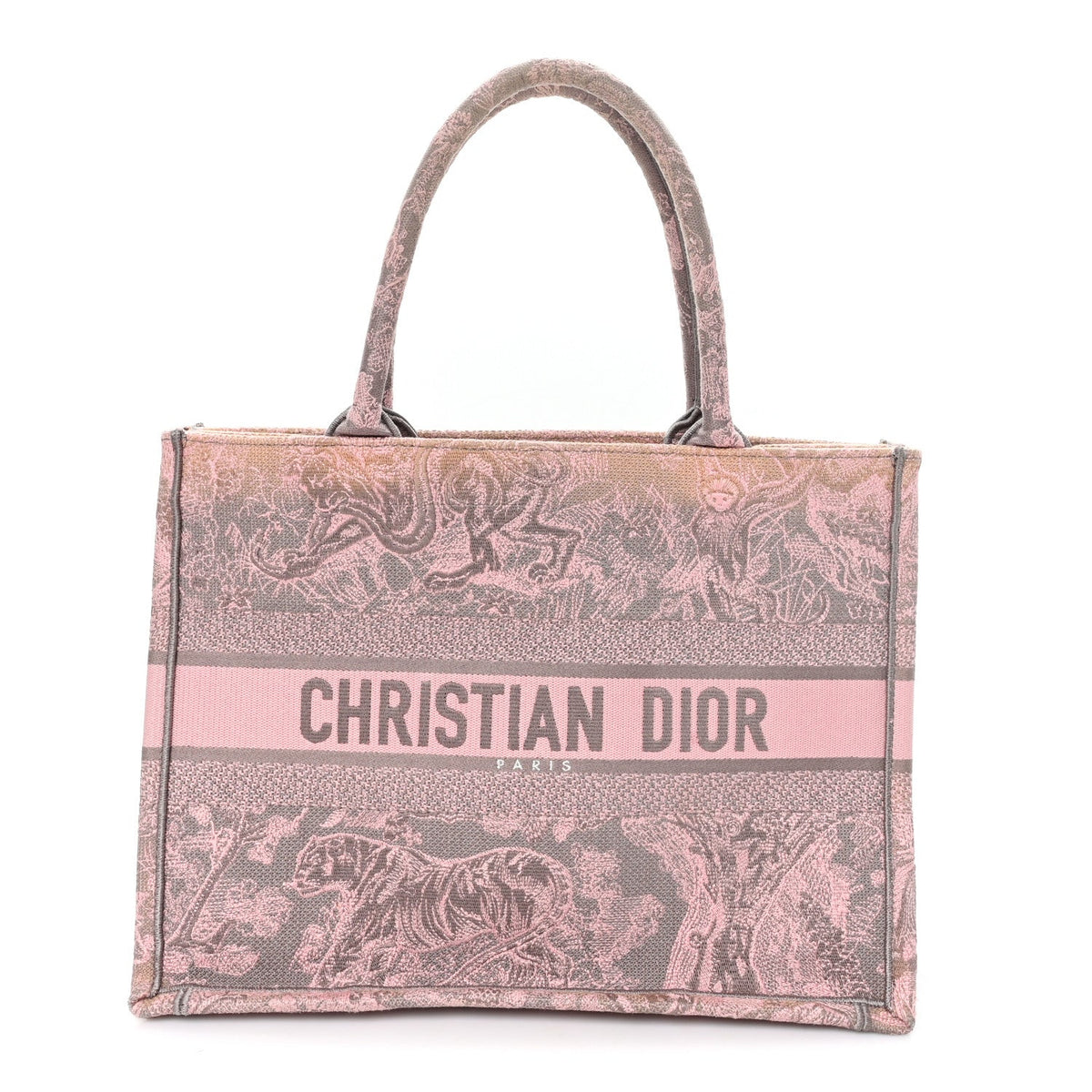 Canvas Embroidered Medium Dioriviera Toile De Jouy Book Tote Pink Grey