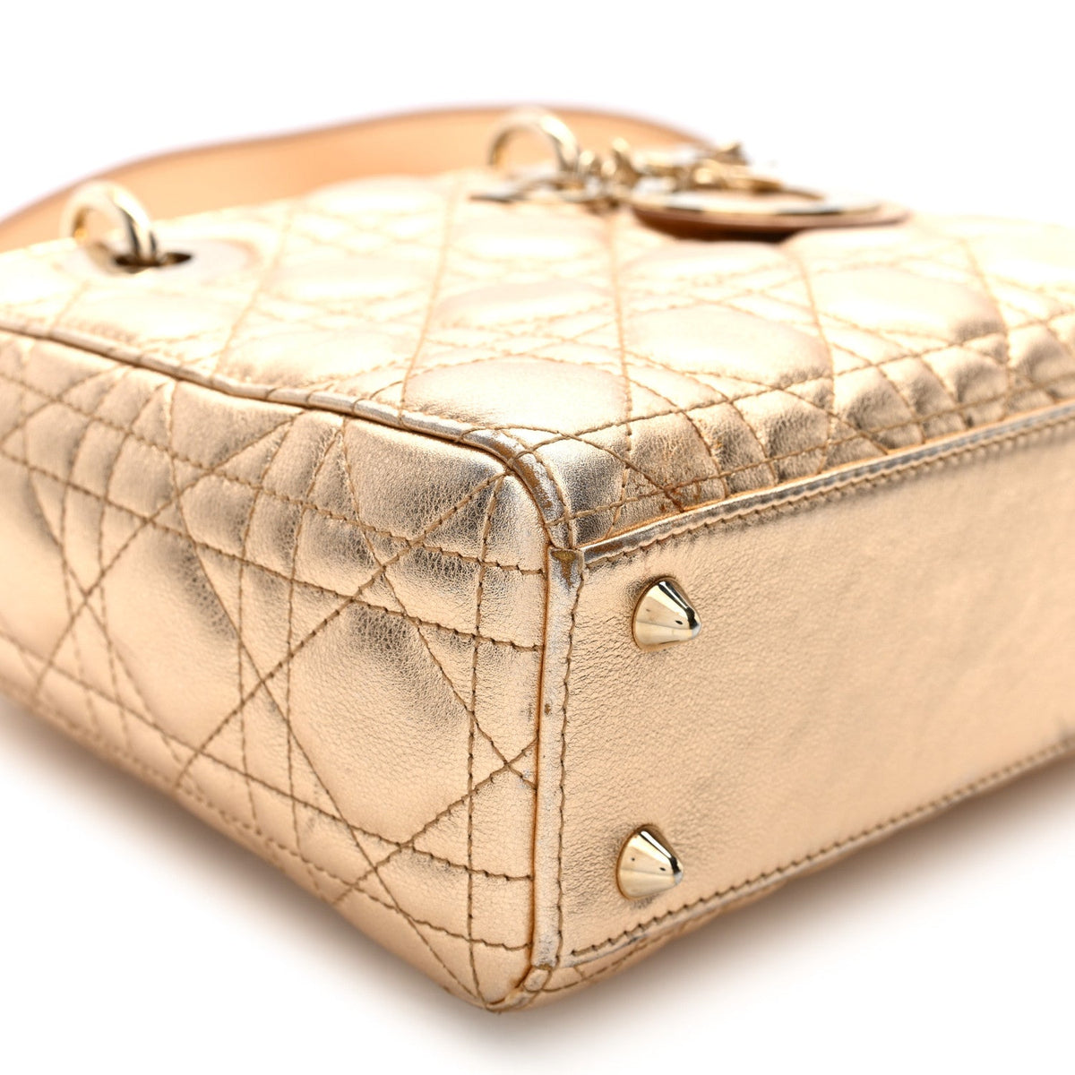 Metallic Lambskin Cannage Small My ABCDior Lady Dior Gold