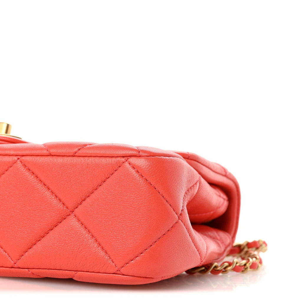 Lambskin Quilted Pearl Small Flap Dark Orange