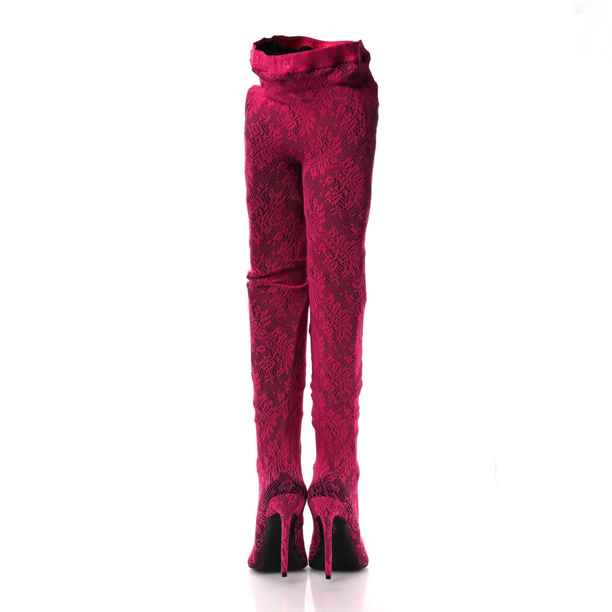 Lace Jersey Pantaleggings Pointed Toe Knife Thigh High Boots 39 Black Pink