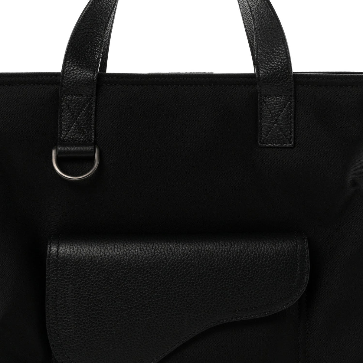 X SACAI Nylon Grained Calfskin Saddle Tote Black