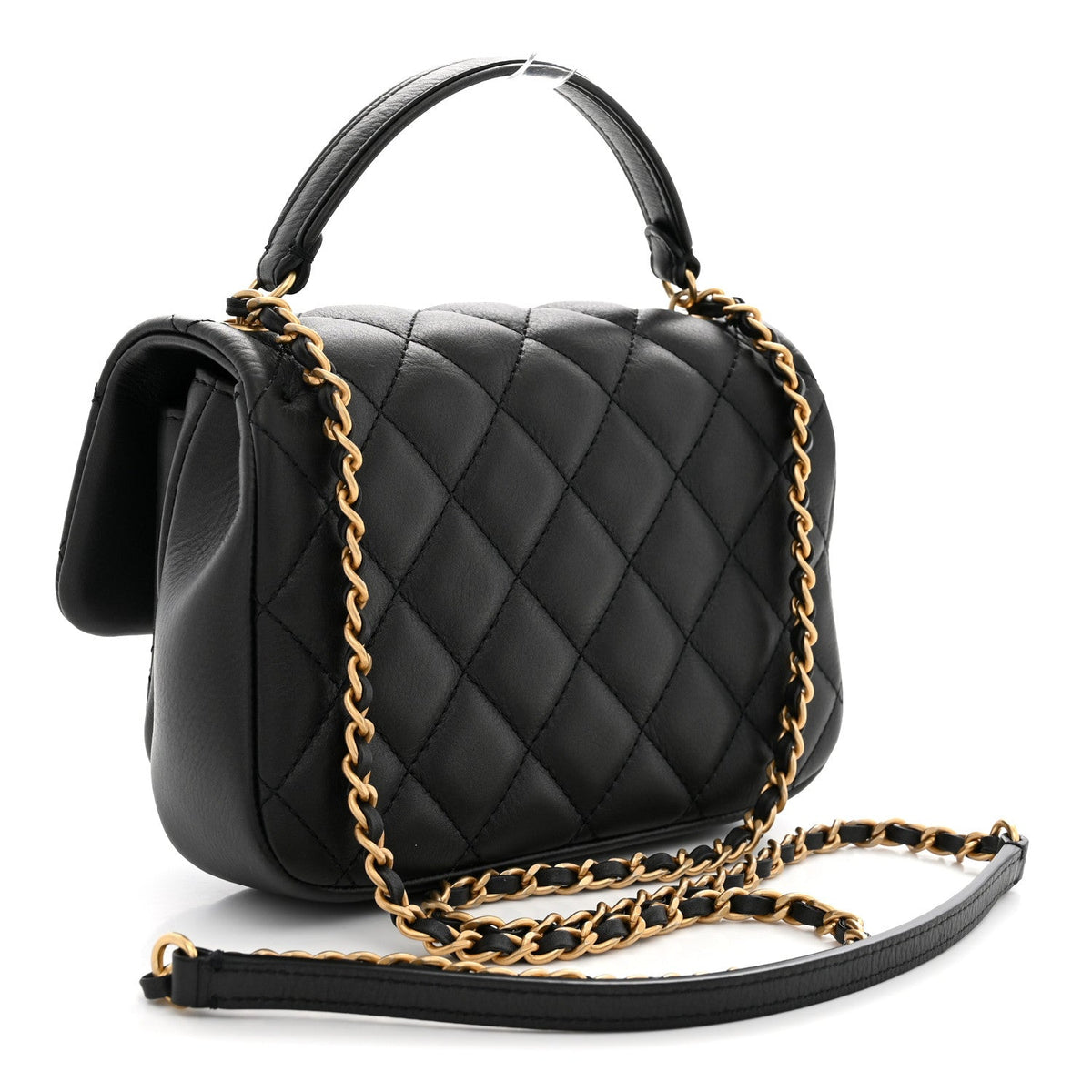 Calfskin Quilted Top Handle Flap Black