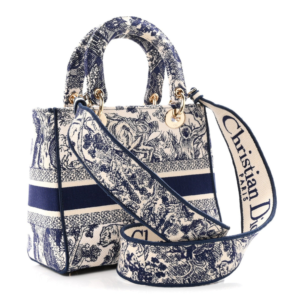 Toile de Jouy Embroidered Medium Lady D-Lite Blue