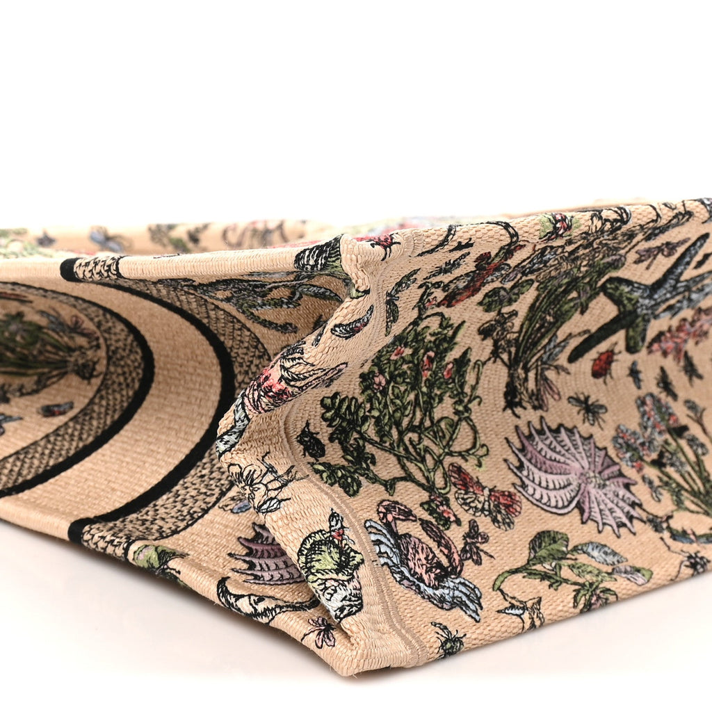 Canvas Embroidered Sea Print Medium Book Tote Beige Multicolor