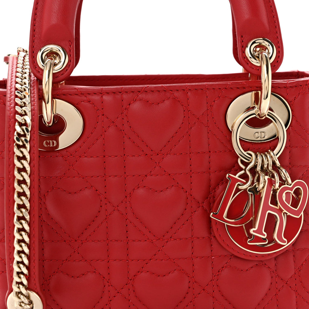 Calfskin Cannage Dioramour Mini Lady Dior Bag Bright Red