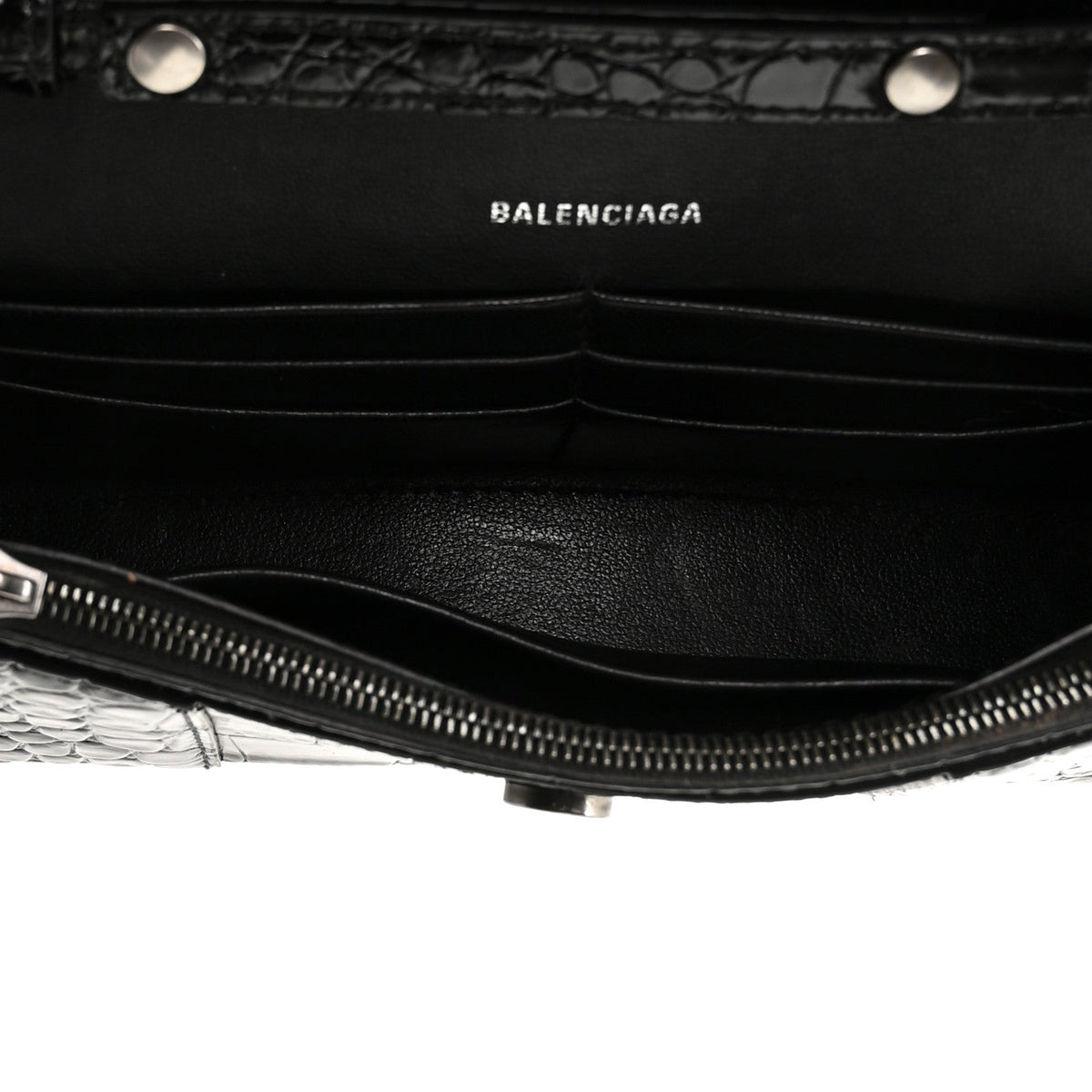 Shiny Calfskin Monochrome Crocodile Embossed Hourglass Chain Bag Black