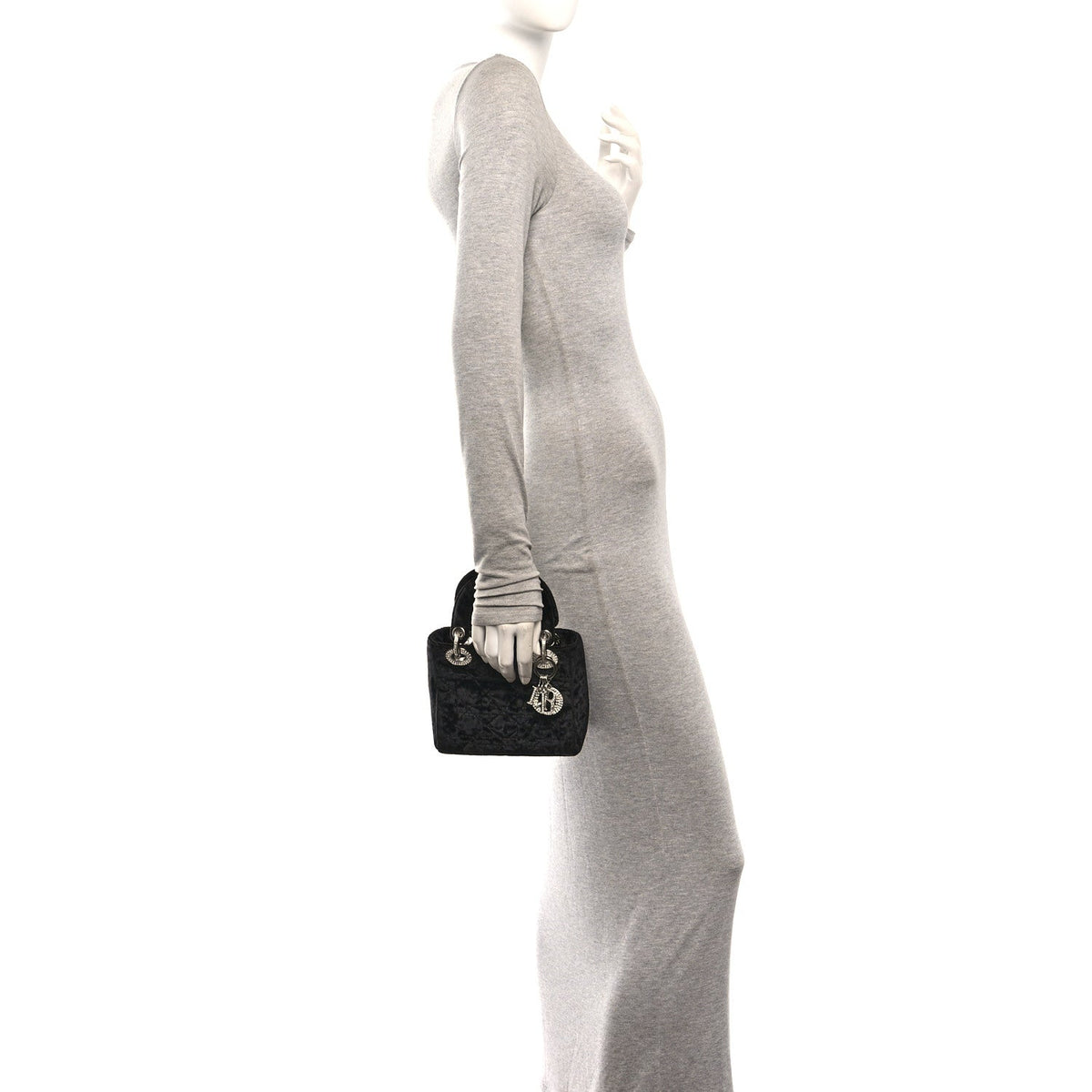 Velvet Crystal Mini Lady Dior Black