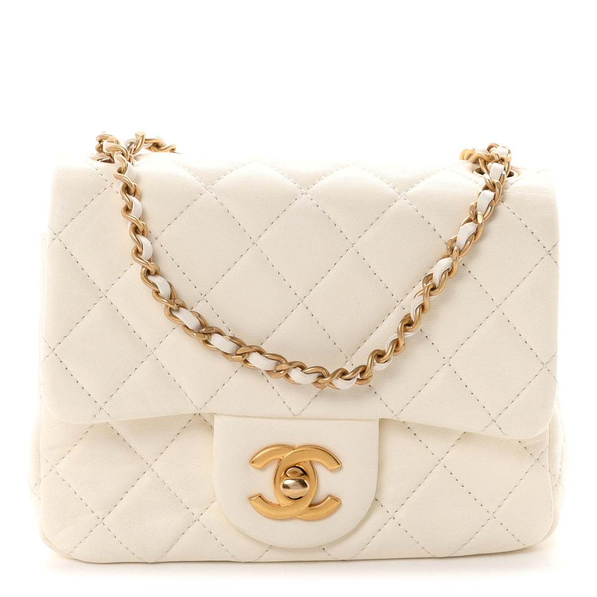Lambskin Quilted Mini Pearl Crush Flap White