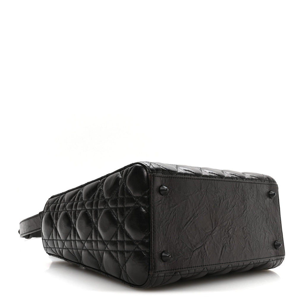 Crinkled Calfskin Cannage Medium Lady Dior Black