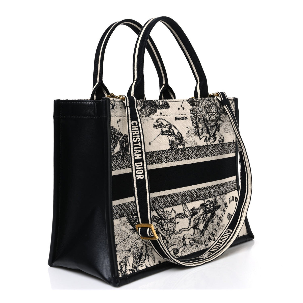 Calfskin Zodiac Toile De Jouy Medium Book Tote With Strap Latte