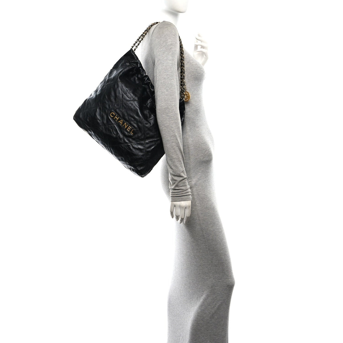 Shiny Calfskin Quilted Chanel 22 Black