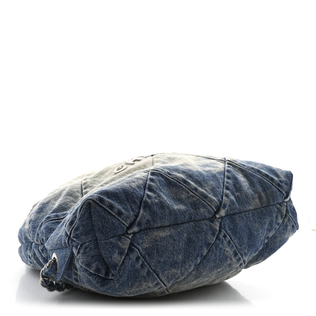 Denim Quilted Chanel 22 Backpack Blue