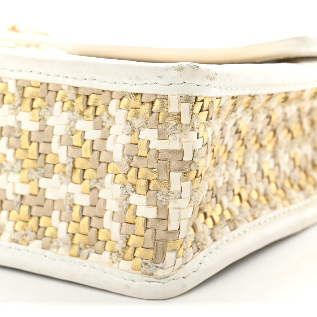 Metallic Lambskin Viscose Woven Flap Gold White