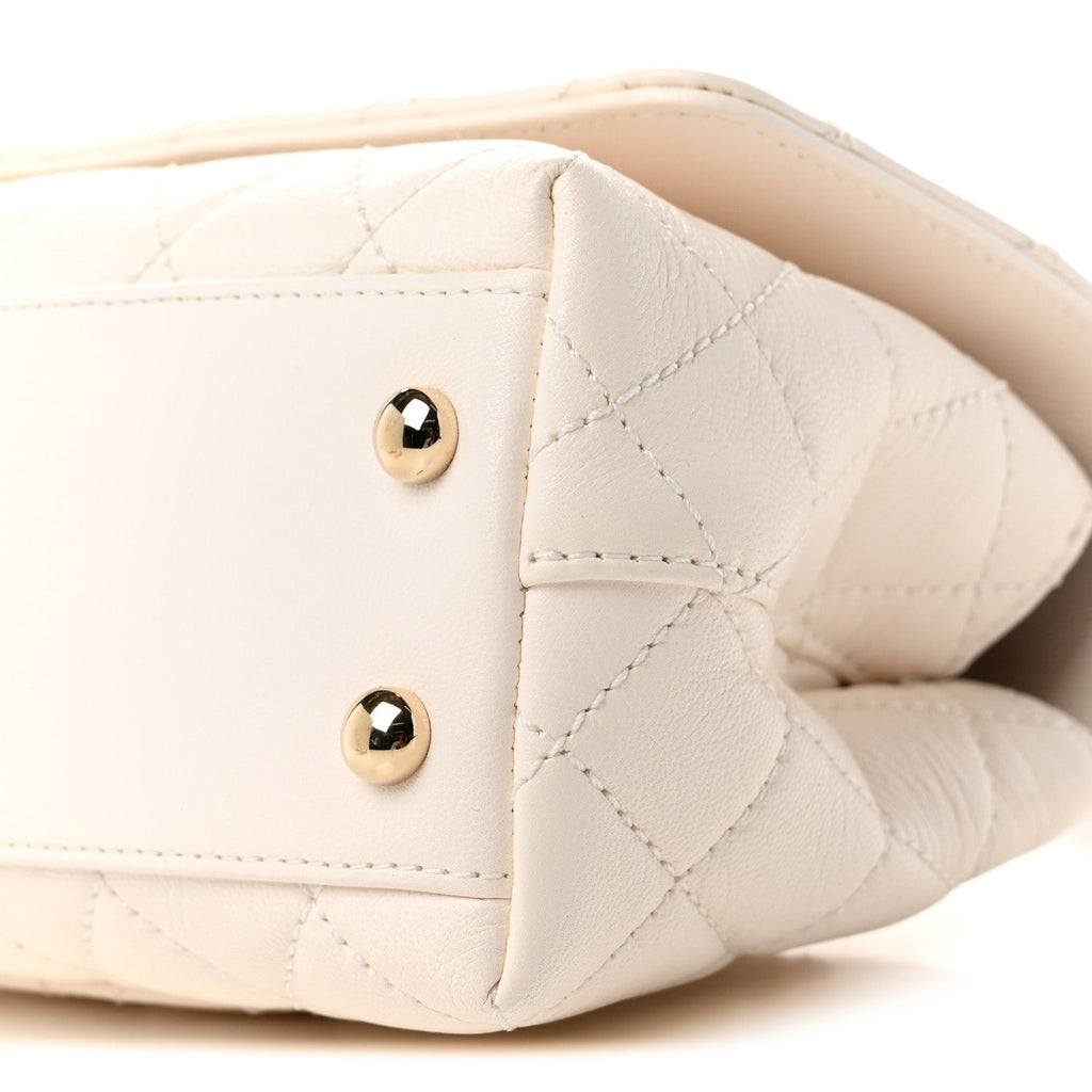 Goatskin Quilted Extra Mini Rainbow Coco Handle Flap White