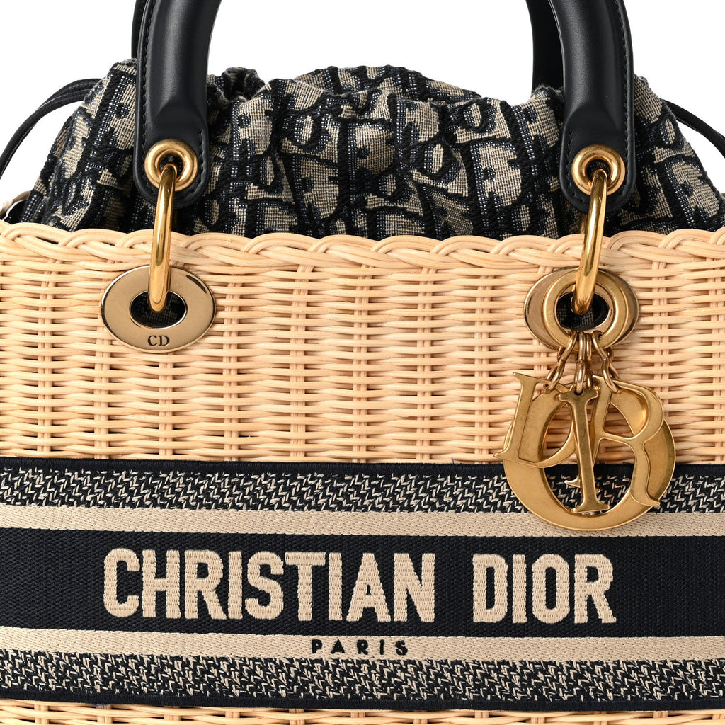 Wicker Oblique Medium Lady Dior Bag Blue