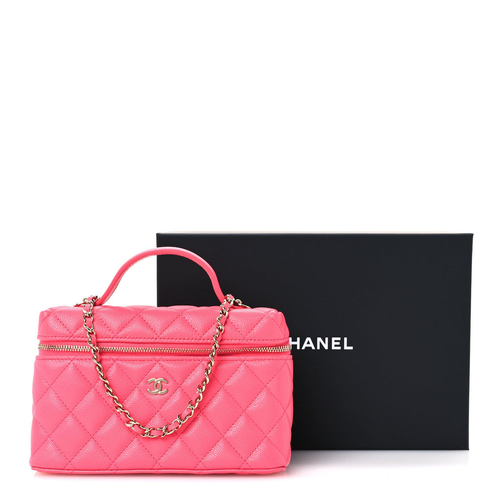 Caviar Quilted Top Handle Slim Vanity With Chain Fuchsia