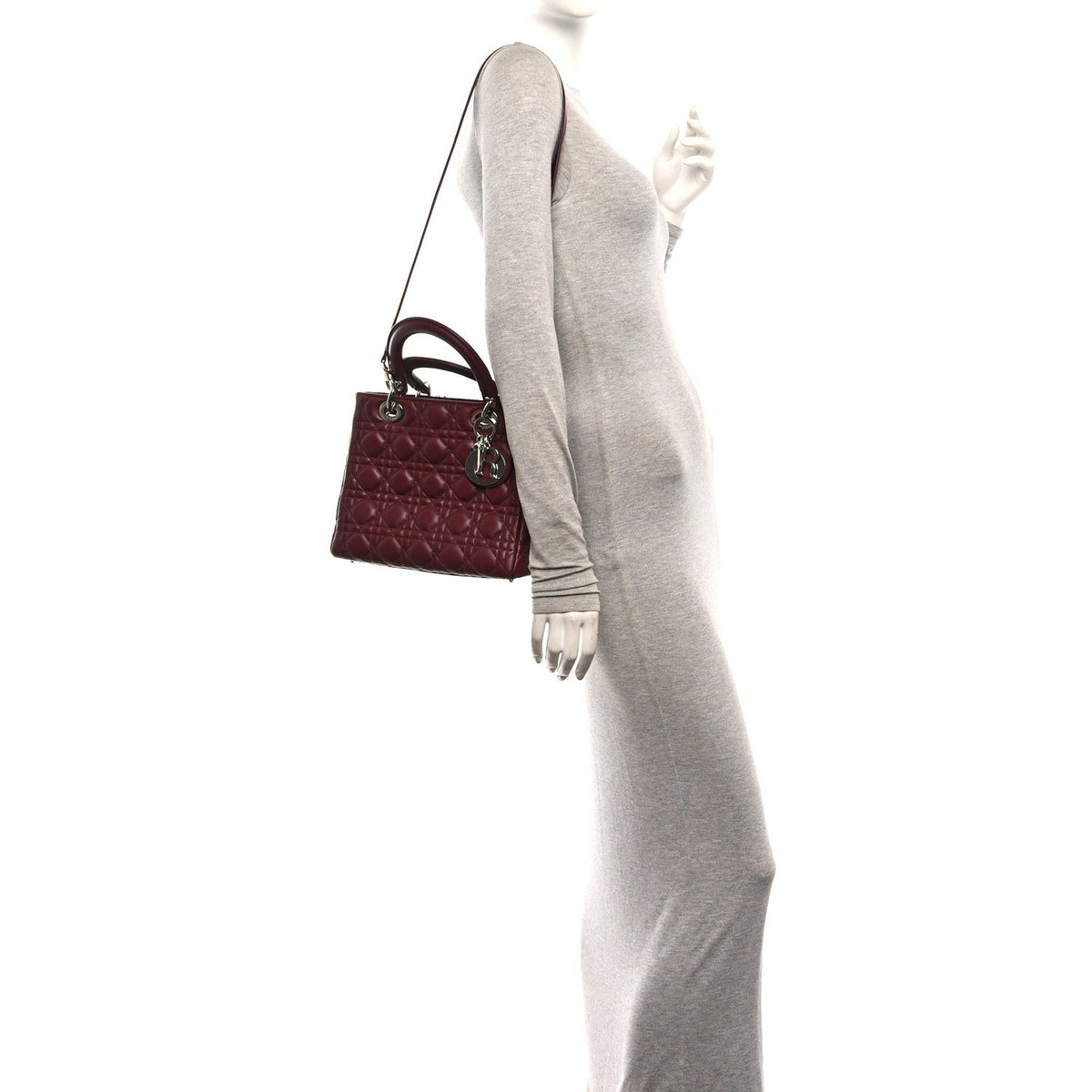 Lambskin Cannage Medium Lady Dior Burgundy