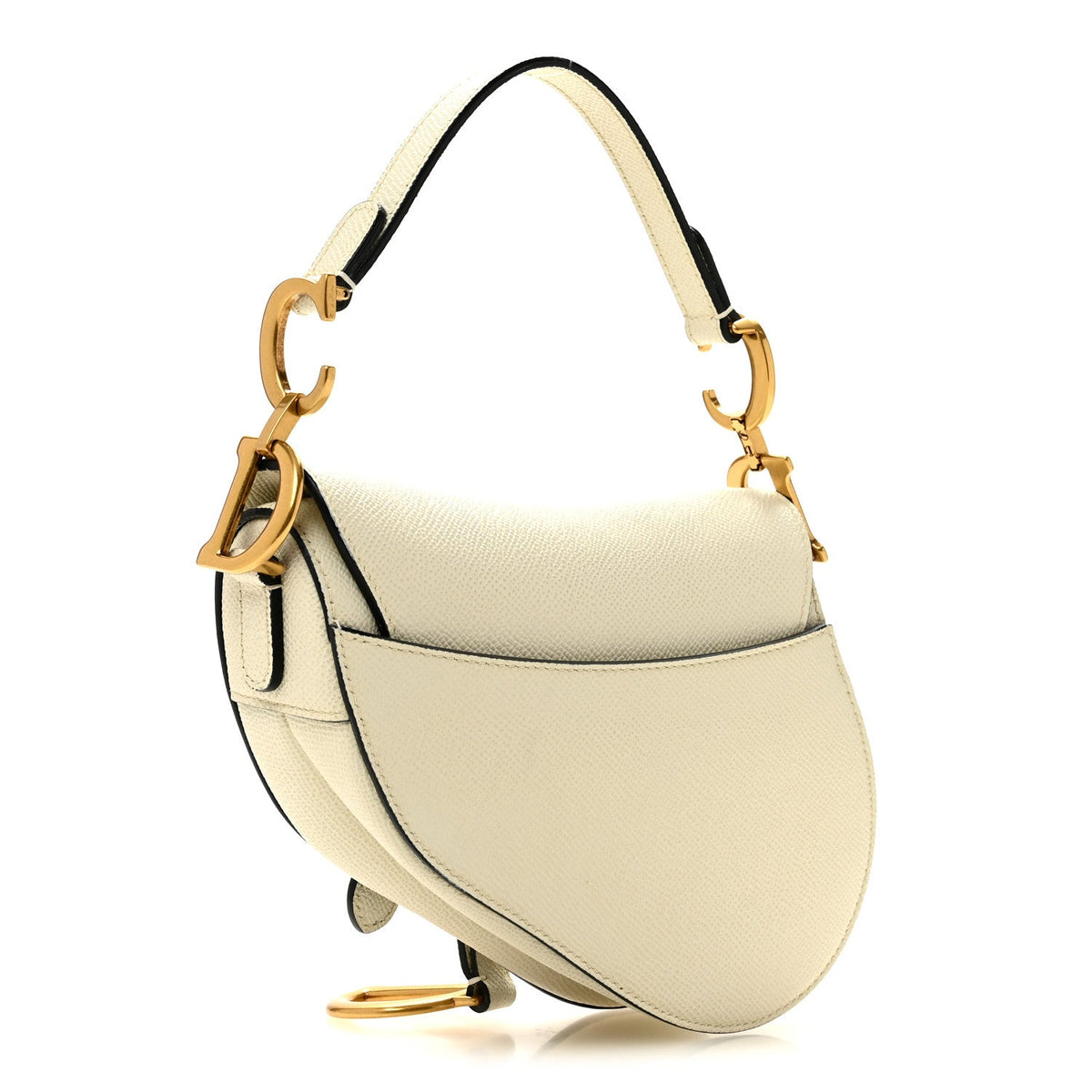 Grained Calfskin Mini Saddle Bag With Strap White