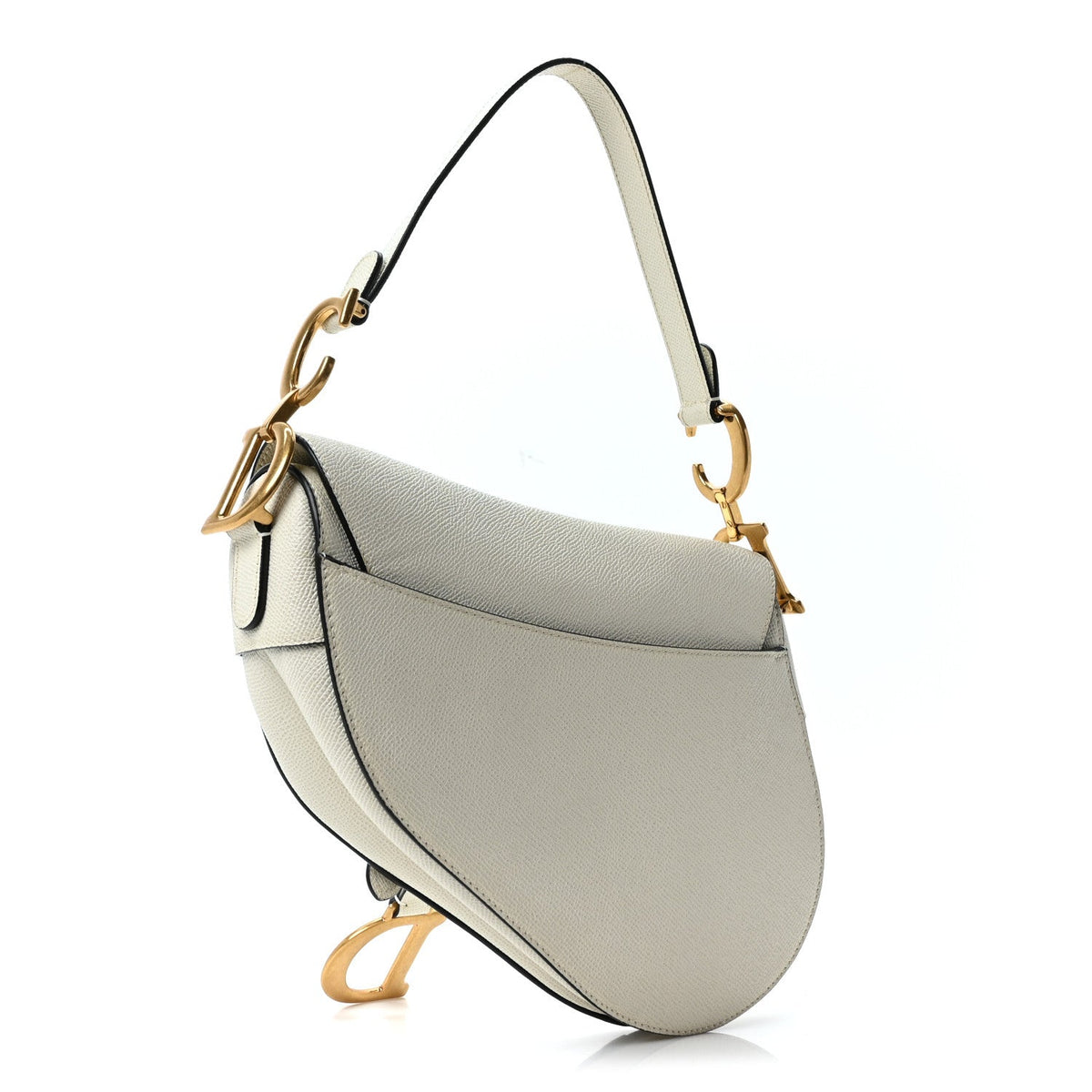 Grained Calfskin Saddle Bag White
