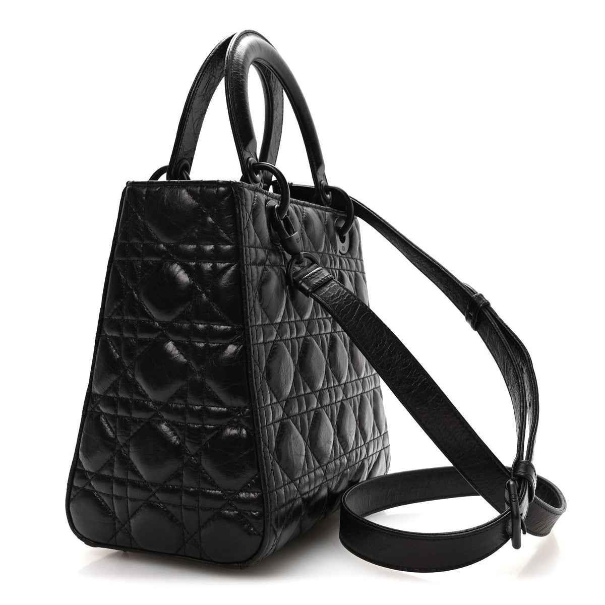 Crinkled Calfskin Cannage Medium Lady Dior Black