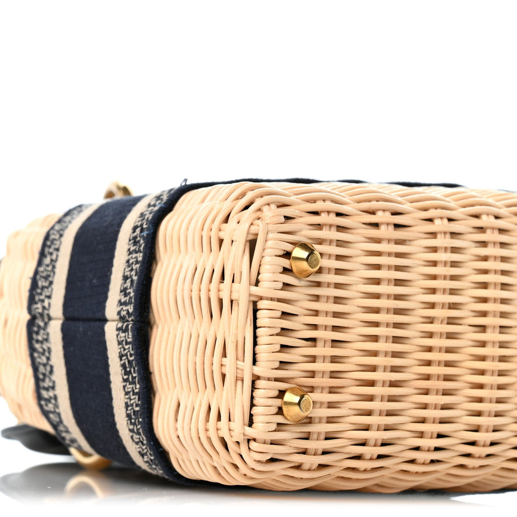 Wicker Oblique Mini Lady Dior Bag Blue