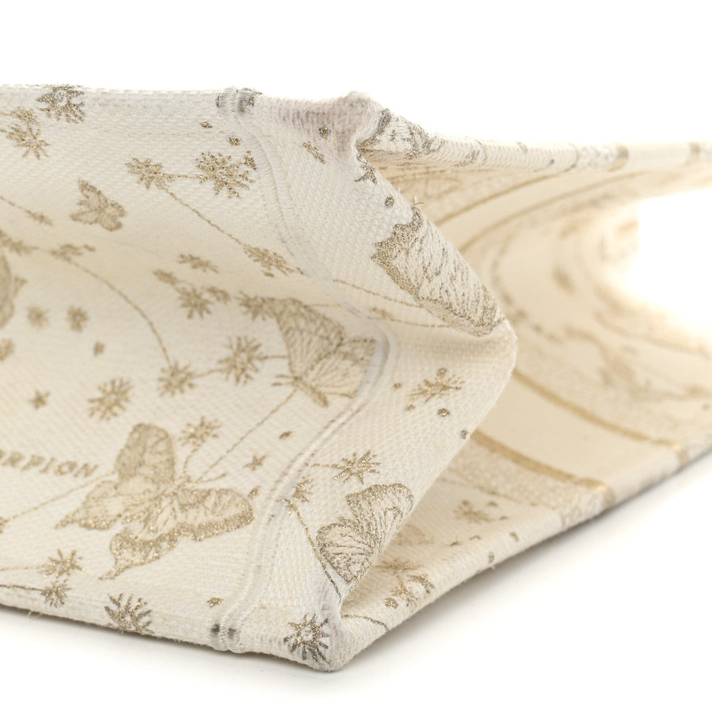 Canvas Embroidered Medium Butterfly Zodiac Book Tote Gold