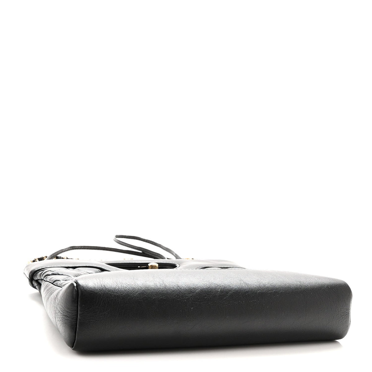 Shiny Crumpled Calfskin Quilted Mini 31 Shopping Bag Black