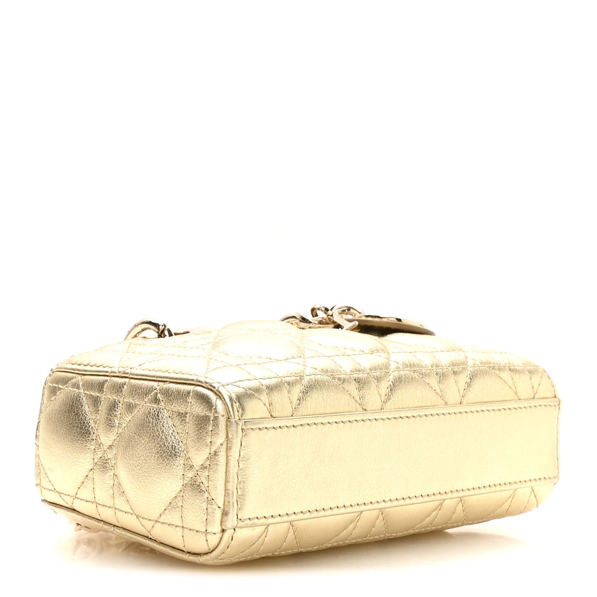 Metallic Lambskin Cannage Micro Lady D-Joy Gold