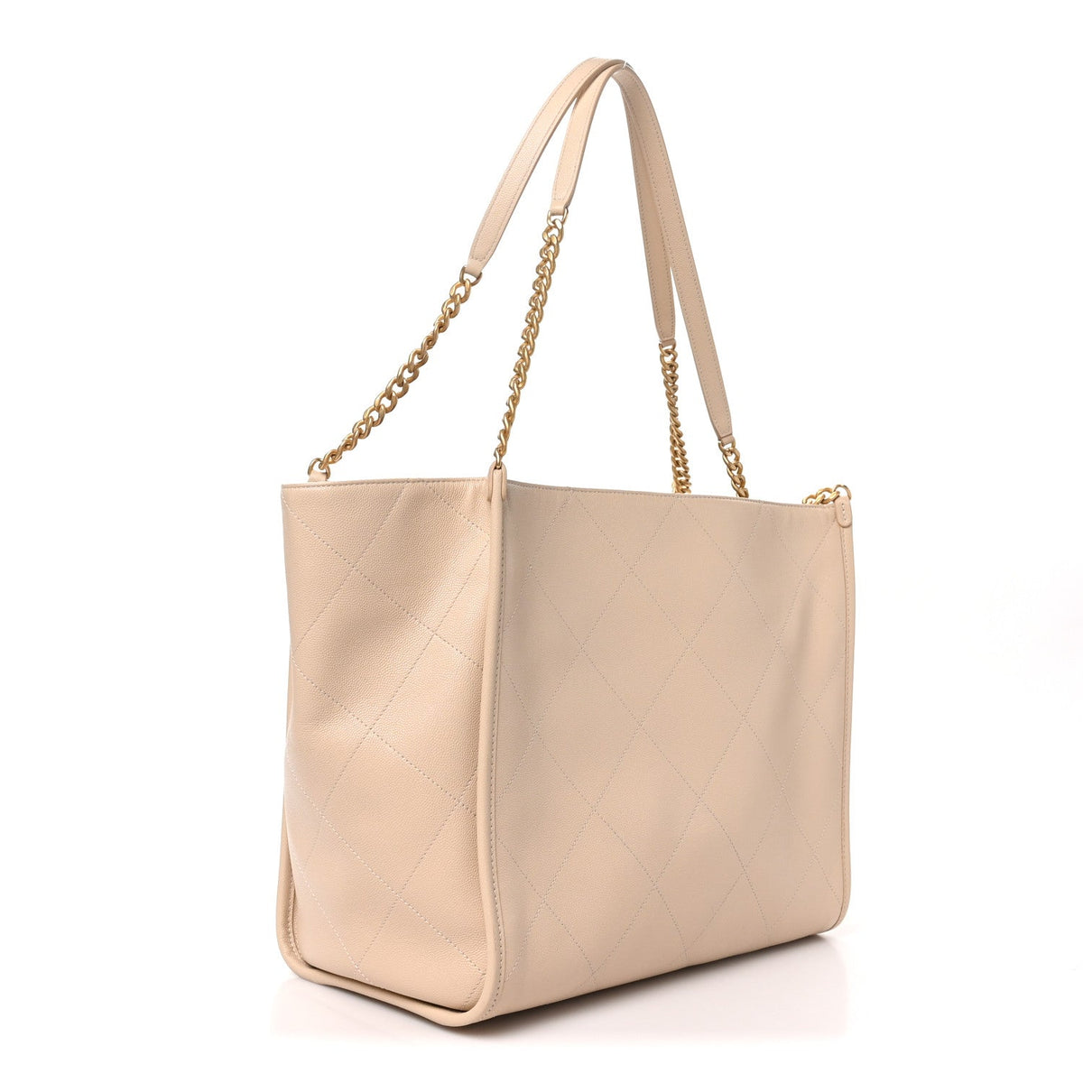 Caviar Stitched Pocket CC Large Tote Light Beige