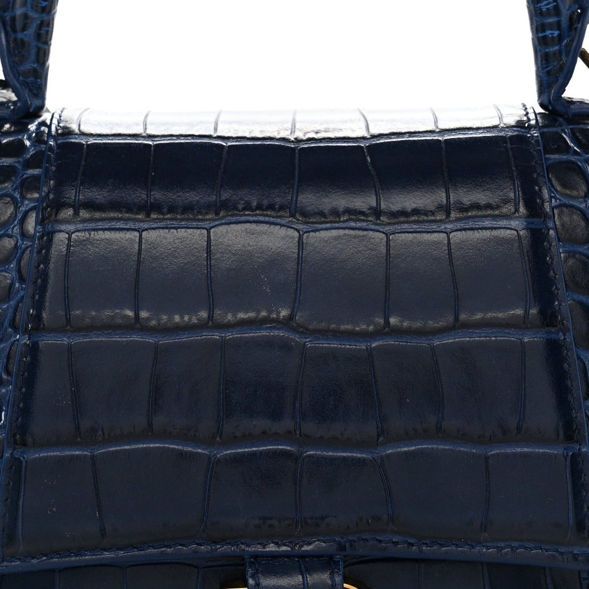 Shiny Calfskin Crocodile Embossed Small Hourglass Top Handle Bag Navy