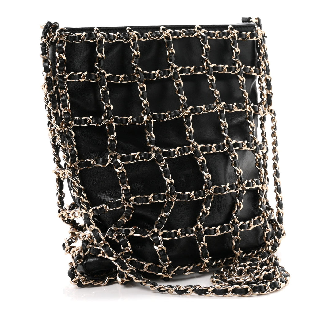 Lambskin Shopping Chain Tote Black