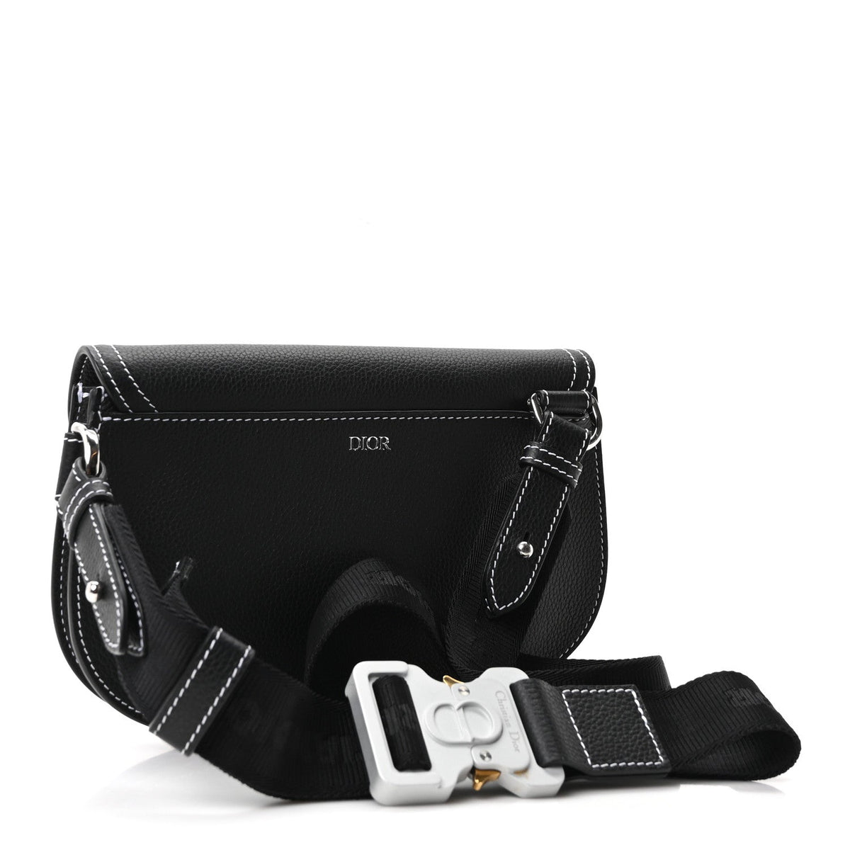 X KAWS Grained Calfskin Saddle Pouch Black