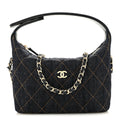 Denim Quilted Hobo Clutch With Chain Dark Blue Orange