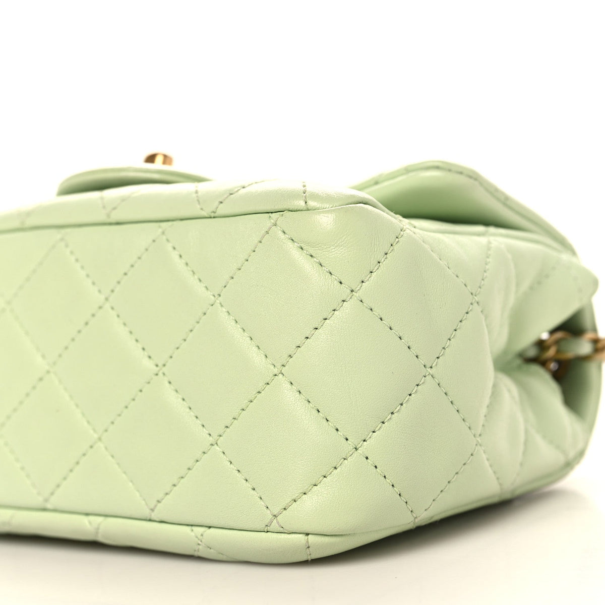 Lambskin Quilted Mini Pearl Crush Flap Light Green