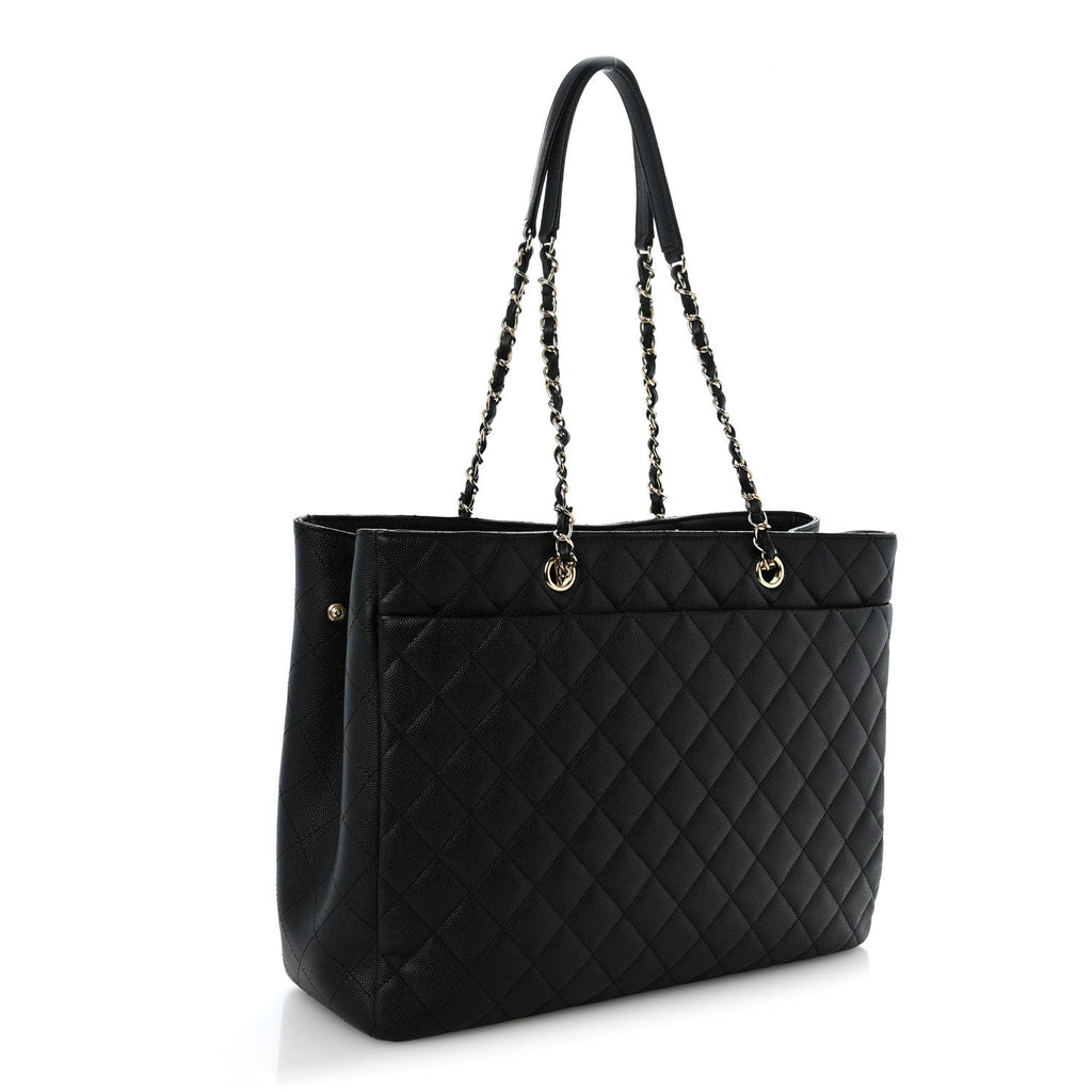 Caviar Quilted Large Shopping Tote Black