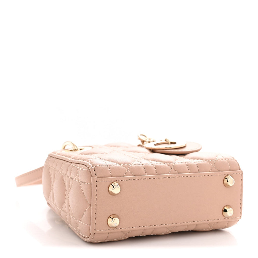 Lambskin Cannage Micro Lady Dior Rose Des Vents