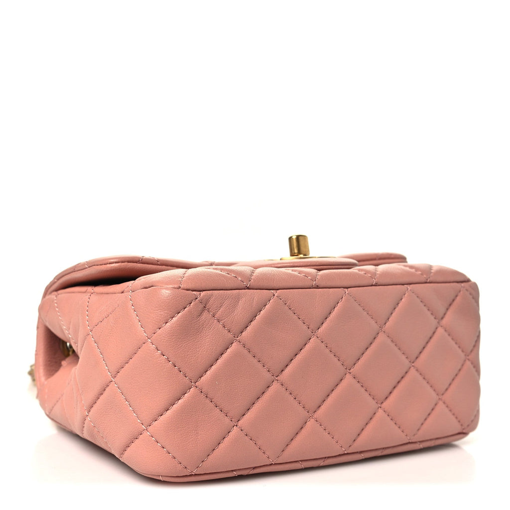Lambskin Quilted Mini Pearl Crush Flap Pink