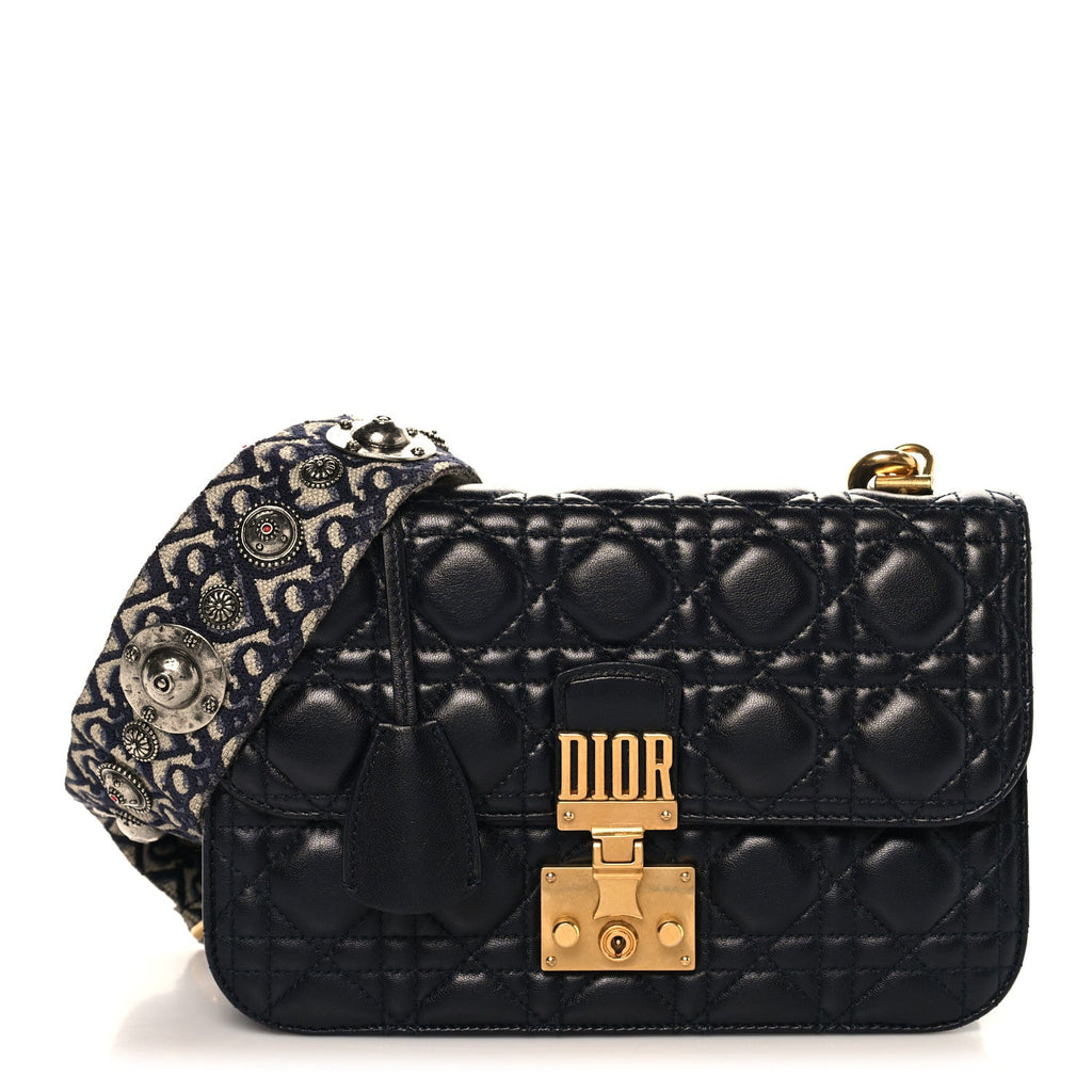Lambskin Cannage Large Dioraddict Flap Bohemian Strap Black