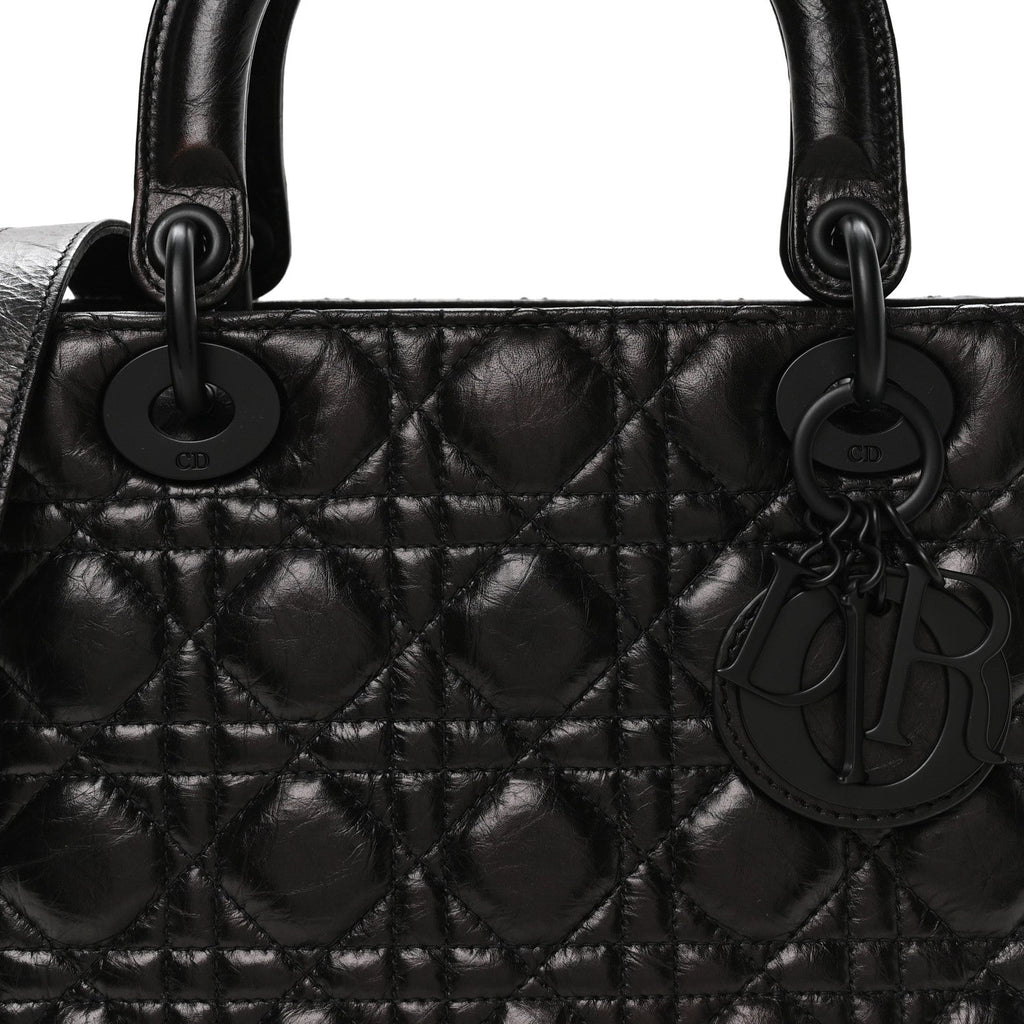 Crinkled Calfskin Cannage Medium Lady Dior Black