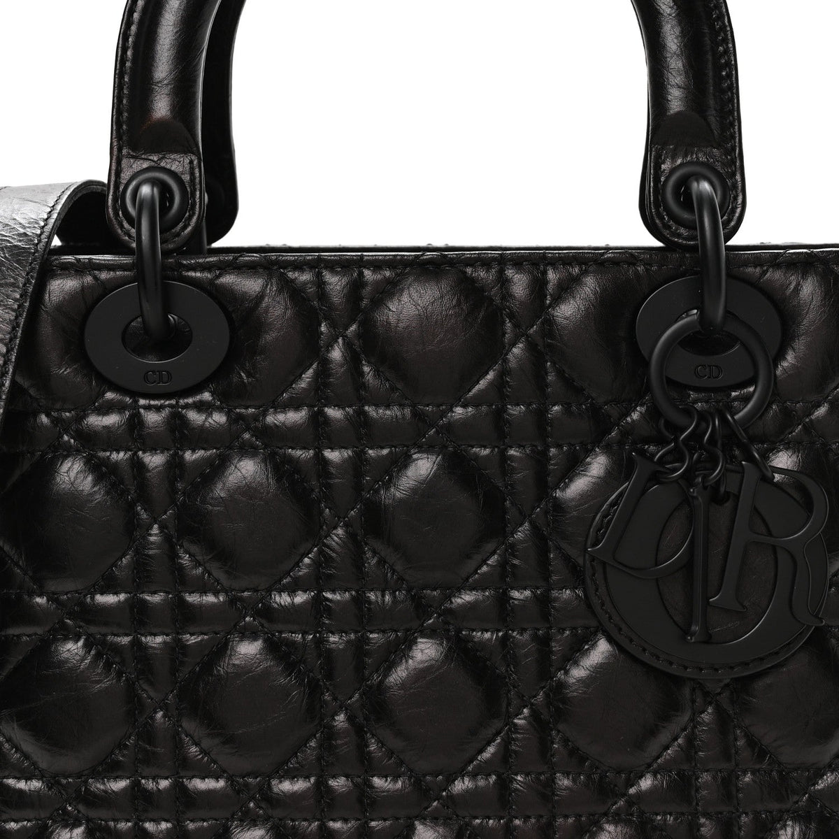 Crinkled Calfskin Cannage Medium Lady Dior Black