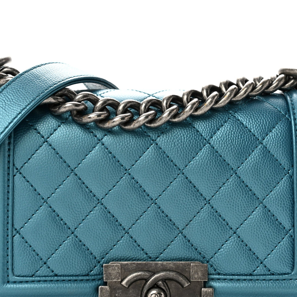 Metallic Caviar Quilted Small Boy Flap Blue