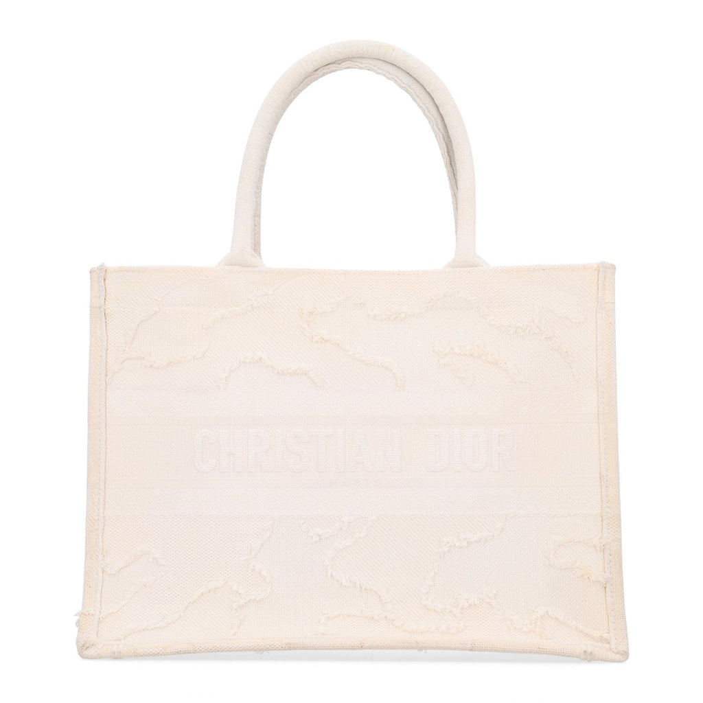 Canvas Embroidered Camouflage Medium Book Tote White