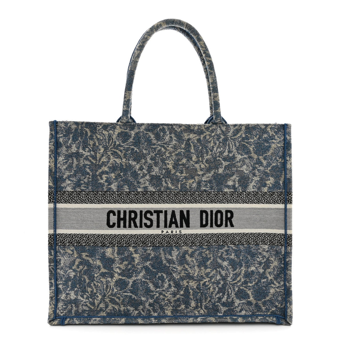 Canvas Embroidered Large Brocart Book Tote Blue